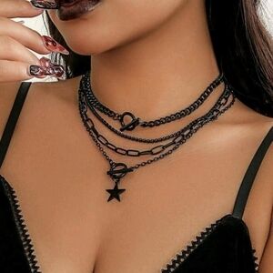 Black Punk Y2k Goth Star Necklace Set